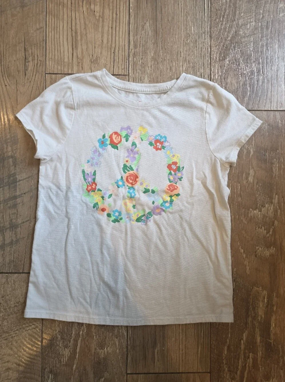 Kids White T-Shirt with Colorful Floral Peace Sign